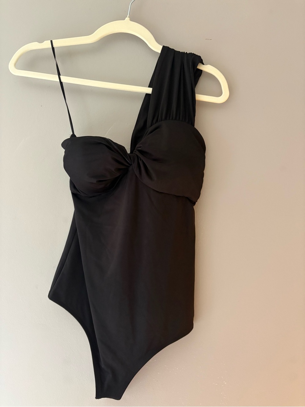 Express Black One-Shoulder Twist-Front Bodysuit